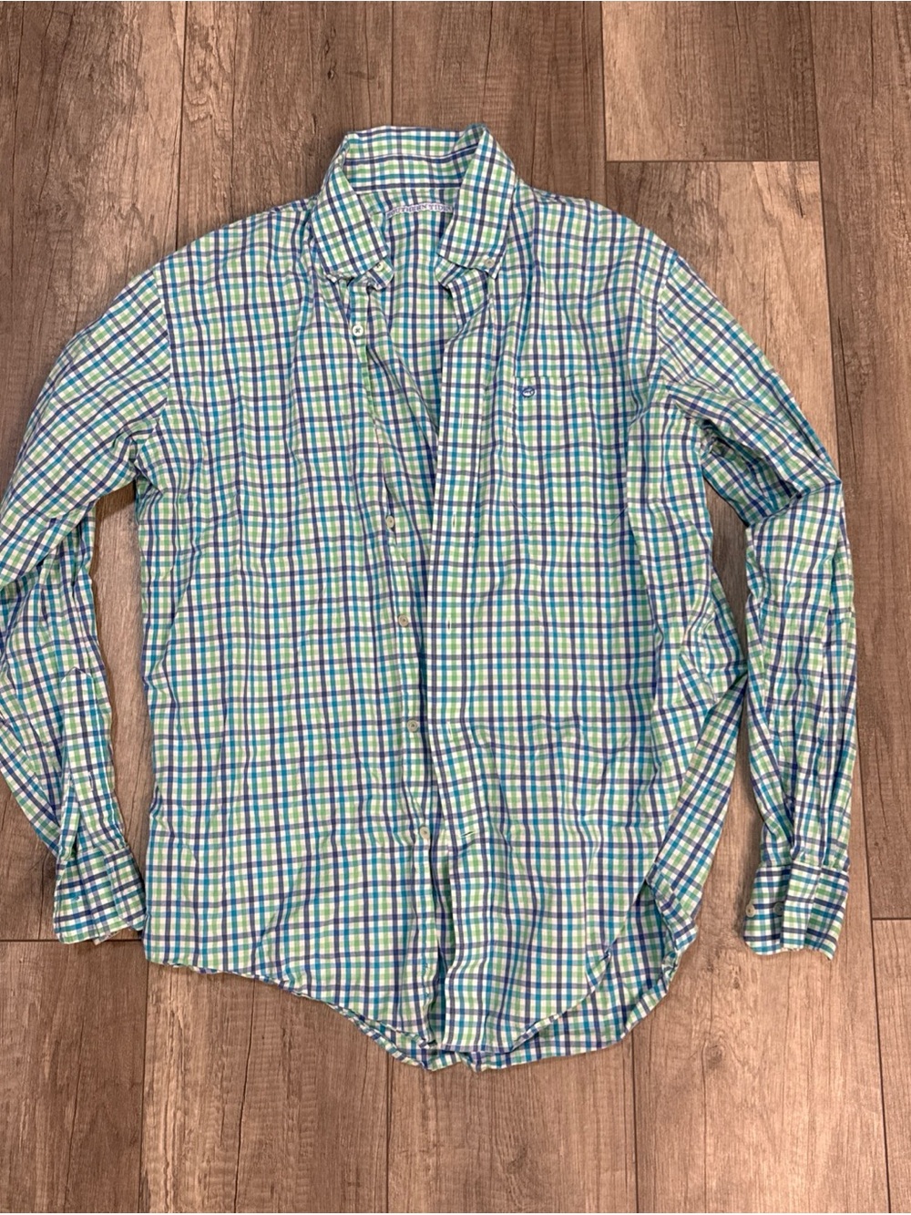 Southern Tide Blue and Green Plaid Button-Down Shirt